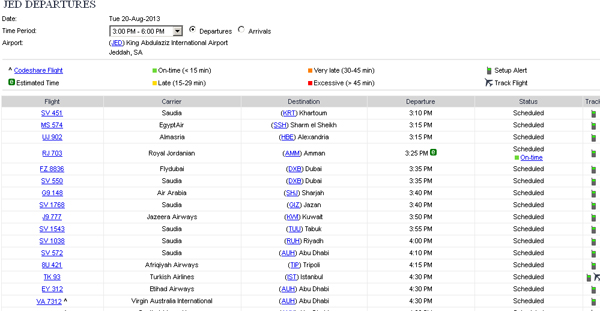 Jeddah Airport arrivals Status