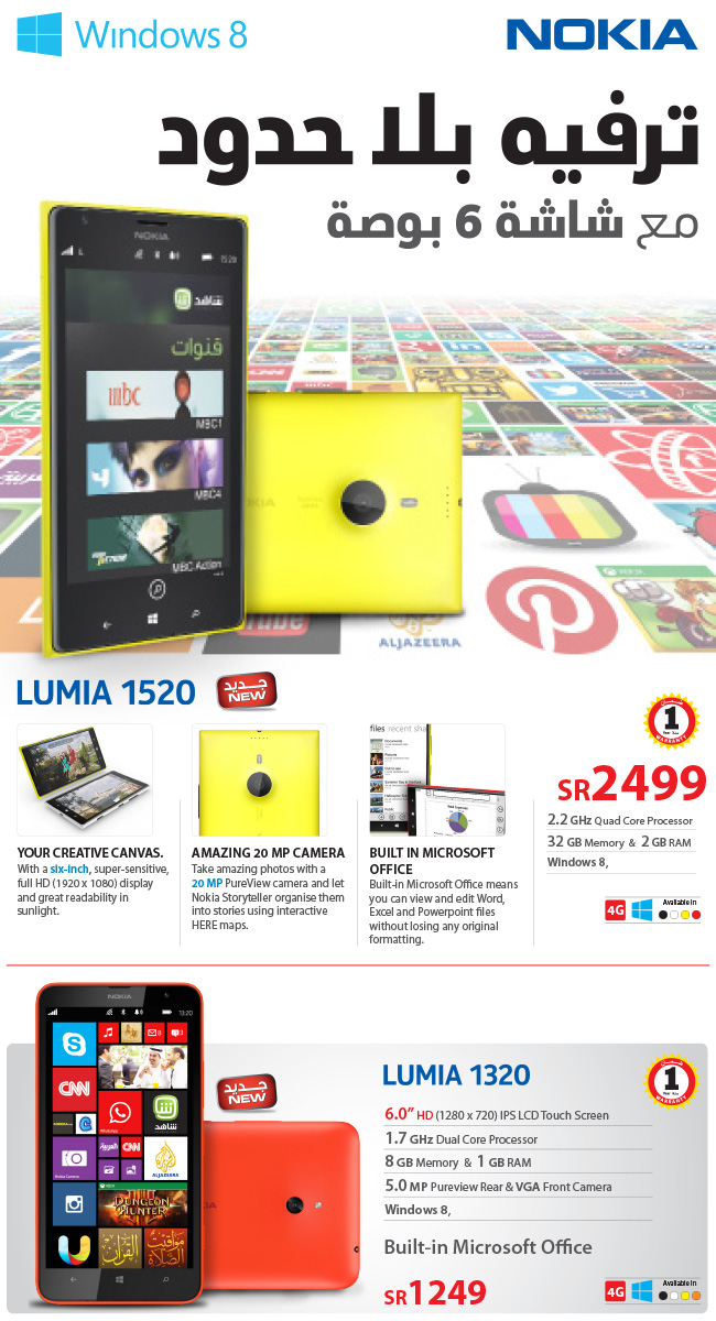 Nokia Lumia 1520 and 1320 Price in Saudi Arabia